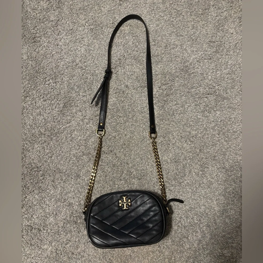 Tory Burch Black Quilted Leather Crossbody with Gold Chain